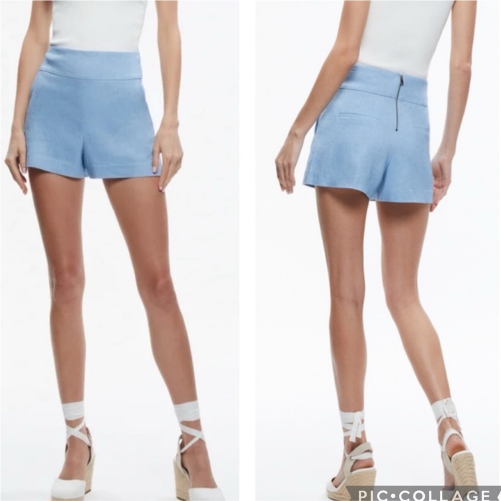 Alice + Olivia Donald High Waist Linen Blend Chambray Shorts Blue 8 - Picture 2 of 10
